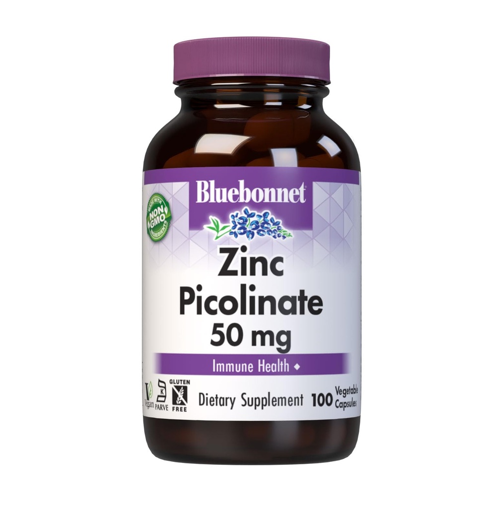 Bluebonnet Διατροφή Ψευδάργυρος Picolinate 50 mg Κάψουλες λαχανικών, Best for Hormonal & Immune Health, Prostate Health, Skin, Vegan, Non GMO, Gluten Free, Soy Free, Milk Free, Kosher, 100 φυτικά καψάκια