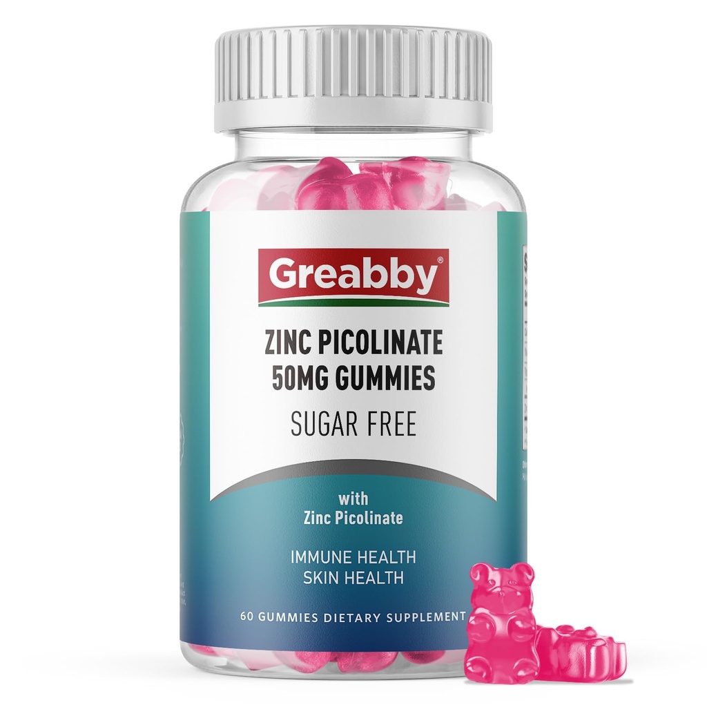 Zinc Gummies - Ψευδάργυρος Picolinate 50mg, Ζάχαρη Χωρίς, Εξαιρετικά απορροφήσιμο ψευδάργυρο Picolinate συμπλήρωμα για τα παιδιά & ενήλικες, Ανάπτυξη Υποστήριξης, Ανοσοποιητική λειτουργία, Υγεία του δέρματος, 60 Gummies