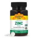 Country Life Chelated Zinc 50 mg - Certified Gluten-free & Vegan Immune Support Supplement, Ενισχύει την Απορρόφηση Ψευδαργύρου, Υποστηρίζει την παραγωγή πρωτεϊνών του σώματος & Κυτταρική Υγεία, 100 χορτοφαγικά δισκία