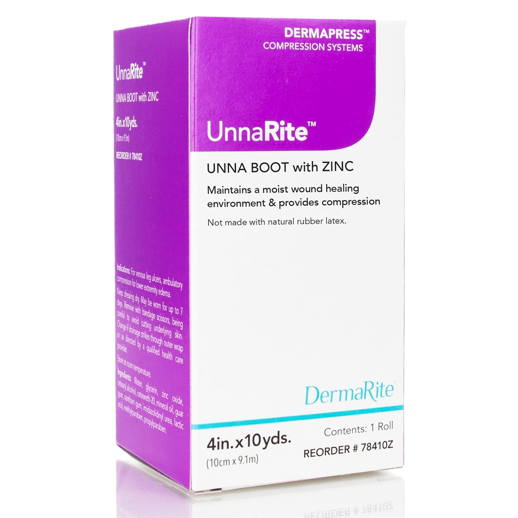 DermaRite's UnnaRite C UnnaMP, çinko Oksit ile - Venous Leg Ulcers - 4 in. x 10 yds.