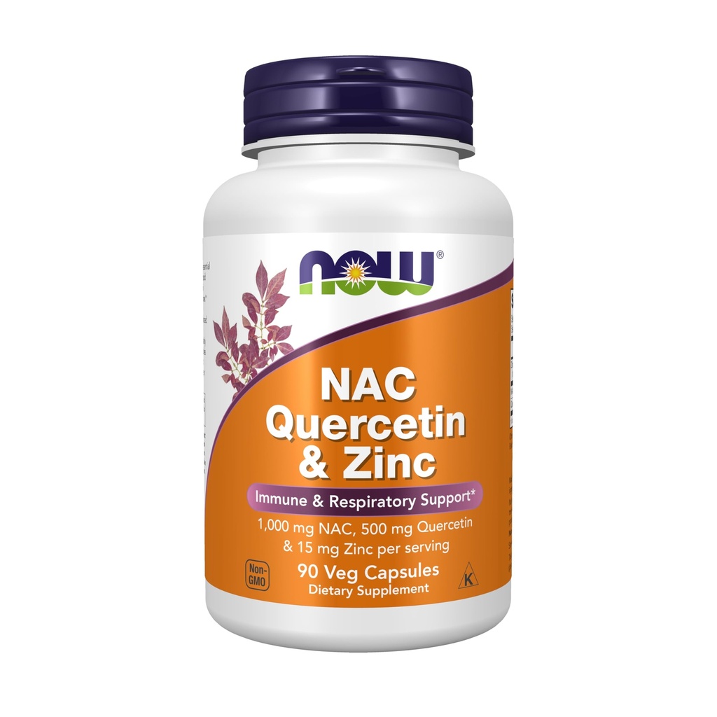 Now Foods Supplements, NAC Quercetin and Zinc, Immune and Respiratory Support*, 1,000 mg NAC, 500 mg Quercetin, 15 mg Zinc, 90 Veg Capsules