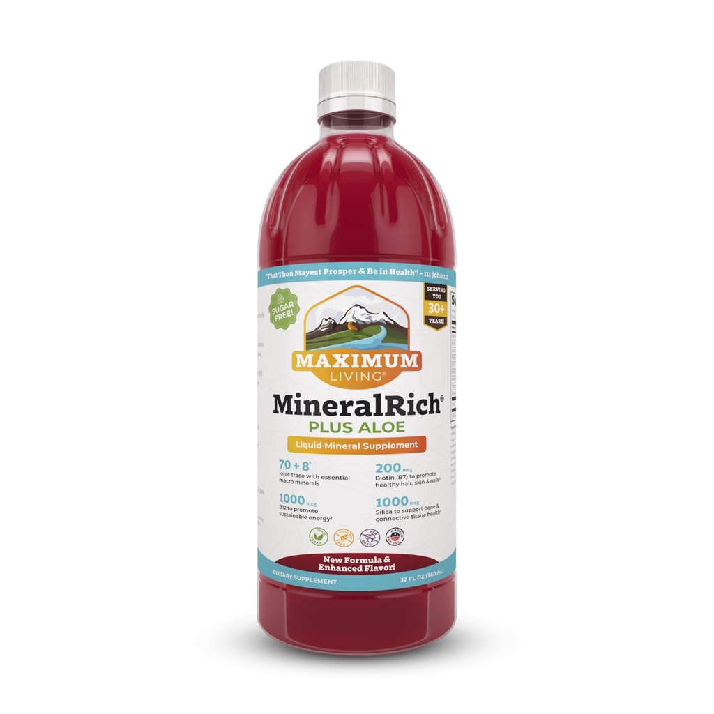 Maximum Living MineralRich Minerals Supplement with Aloe - Liquid Blend of Vitamins and Trace Minerals - 32 oz