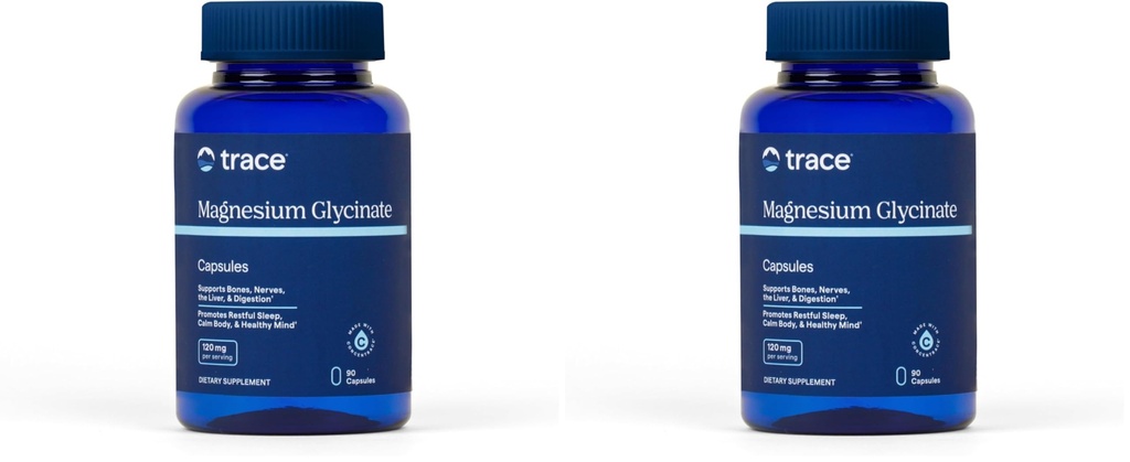 Trace Minerals Μαγνήσιο Γλυκινικό - Glycinate απαλό μαγνήσιο συμπλήρωμα για υγιή ύπνο & χαλάρωση Υποστήριξη - Υγιεινό μυαλό & ενέργεια - Vegan - Χωρίς γλουτένη - 90 Count (90 Services) (Pack of 2)