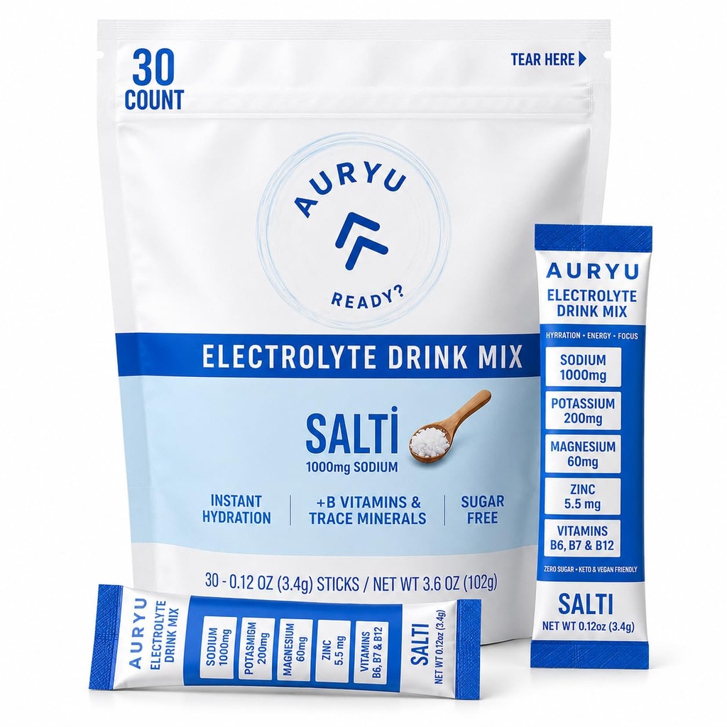 Αλάτι Ηλεκτρολυτικό Μείγμα Σκόνη Άγευστη, 30 Stick Packs, 1000mg Νάτριο, Β Βιταμίνες & Ανιχνευτές Ορυκτών, Μηδέν Ζάχαρη, Κέτο & Vegan Φιλική Ενυδάτωση, 7.4oz