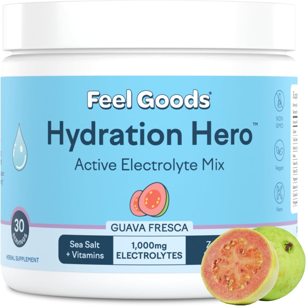Goods Hydration Hero, 1.000 mg Electrolytes Toz, Sugar Free, Magnezyum, Organik Aloe Vera, Organik Aloe, L Theanine, C & B12, GMO, Keto, Vegan | Guava Fresca, 30 Hizmetler