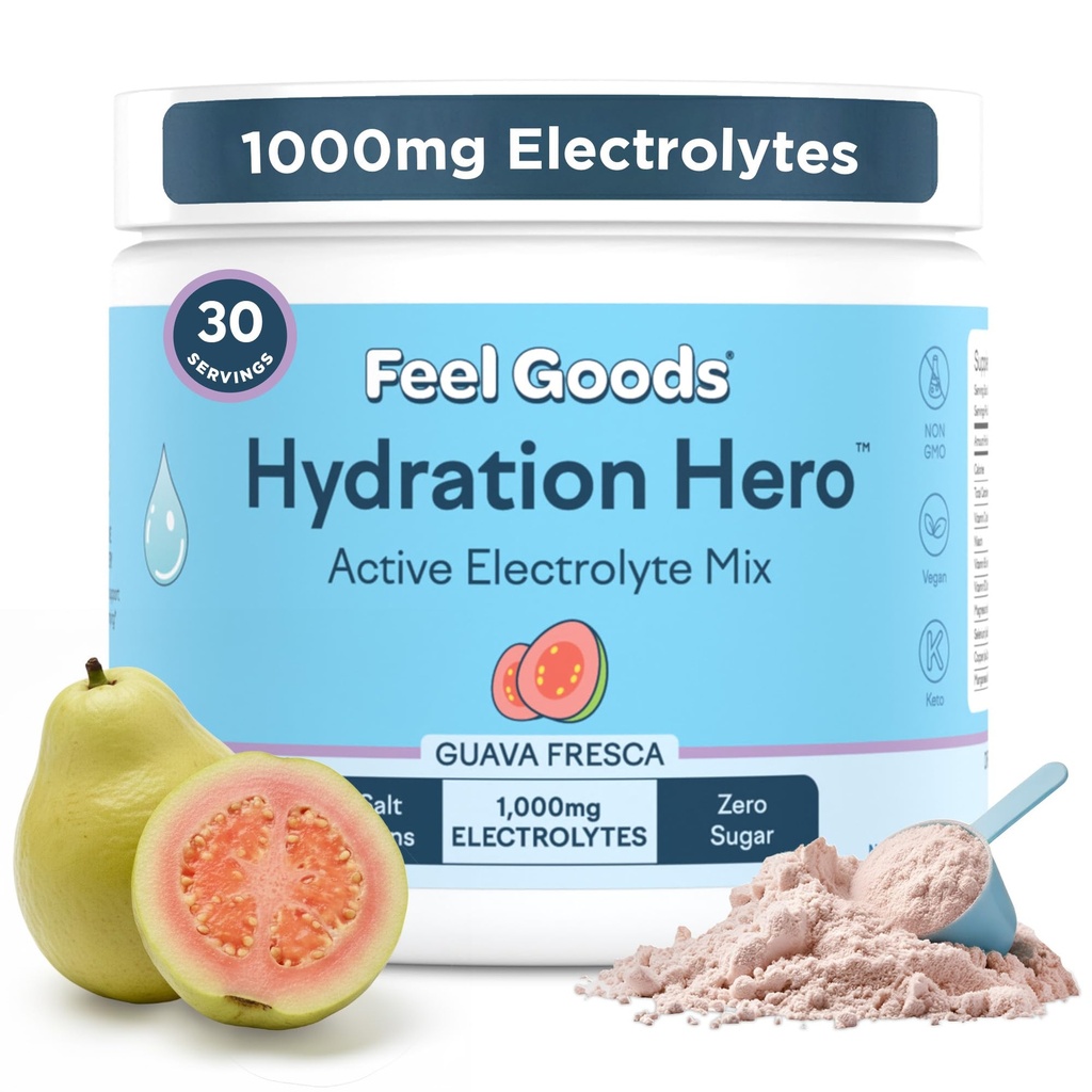 Goods Hydration Hero, 1.000 mg Electrolytes Toz, Sugar Free, Magnezyum, Organik Aloe Vera, Organik Aloe, L Theanine, C & B12, GMO, Keto, Vegan | Guava Fresca, 30 Hizmetler