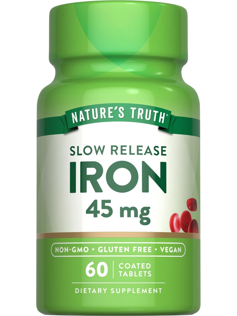 Nature's Truth Iron Supplement | 45 mg | 60 Pills | Ferrous Sulfate | No-GMO & Gluten Free Vitamin for Men and Women