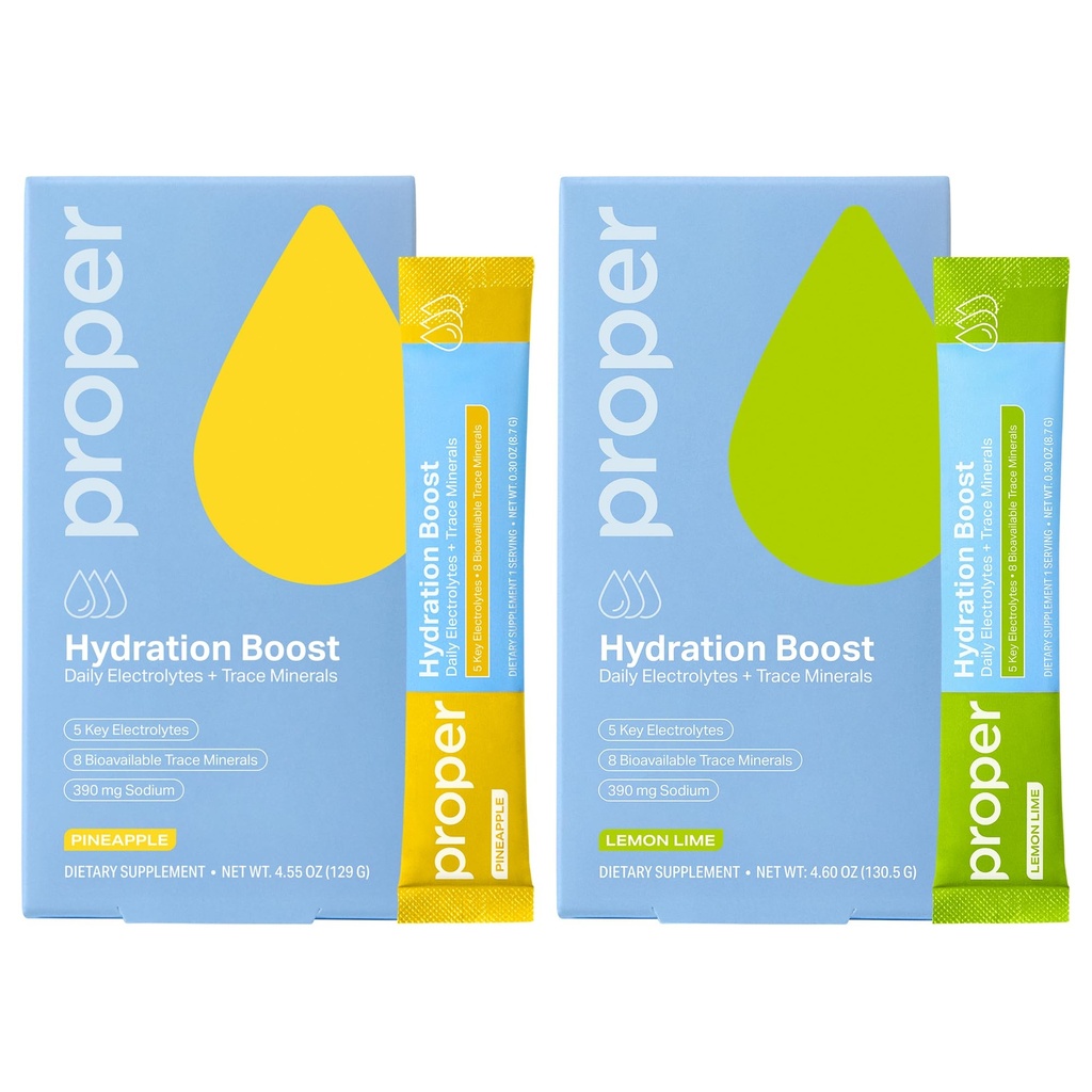 Proper Hydration Sticks – Electrolyte Powder Drink Mix Packets with Trace Minerals for Rapid Hydration + Naturally Flavored – No Artificial Sweeteners – Lemon Lime