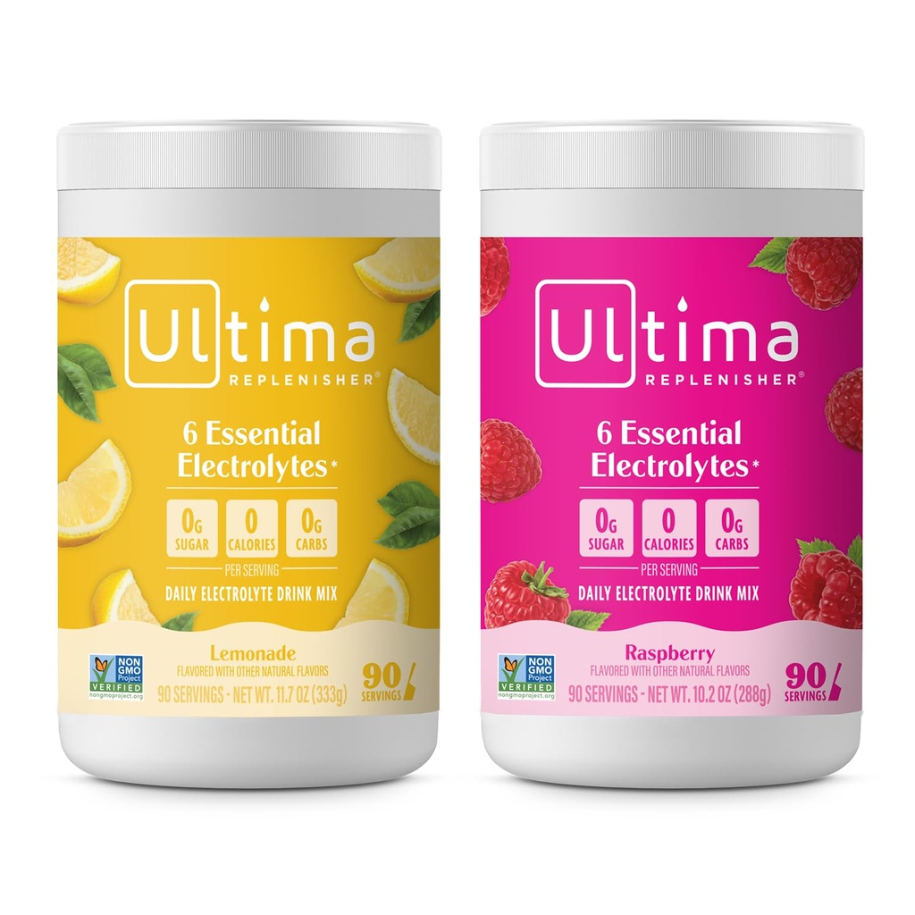 Ultima Replenisher Electrolyte Toz İçecek Mix Sche – Sugar Free – Lemonade ve Raspberry, 90 Hizmet - Hydration Toz - 6 Key Electrolytes ve Trace Minerals – Keto Friendly, Non-GMOMOMO