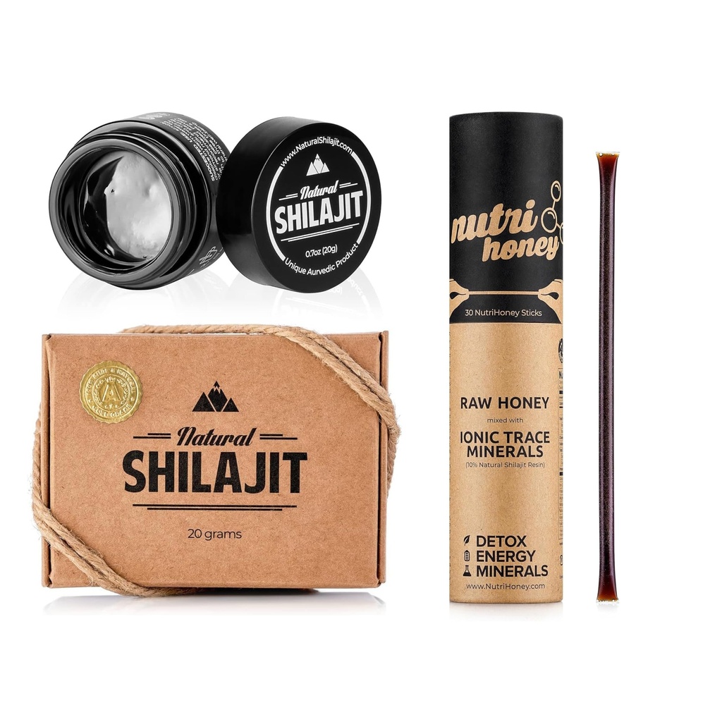 NATURAL SHILAJIT Resin - 20 Gram Shilajit Supplement with Fulvic Acid & Trace Minerals - Shilajit Honey Sticks 30 Count