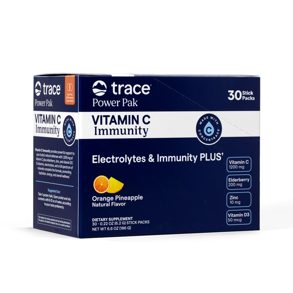 Trace Minerals Power Pak + Immunity Vitamin C Toz- Orange Pineapple 30 CT