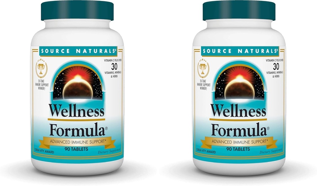 Source Naturals Wellness Formula Bio-Aligned Vitamins & Herbal Defense - Συμπλήρωμα Υποστήριξης Ανοσοποιητικού Συστήματος & Ανοσίας Booster* - 90 Tablets (Pack of 2)