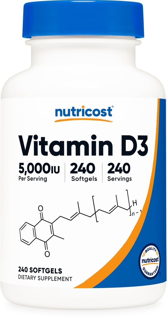 Nutricost Vitamin D3 5.000 IU (12574)), 240 Softgels - Non-GMO ve Gluten Ücretsiz D D D Vitamini