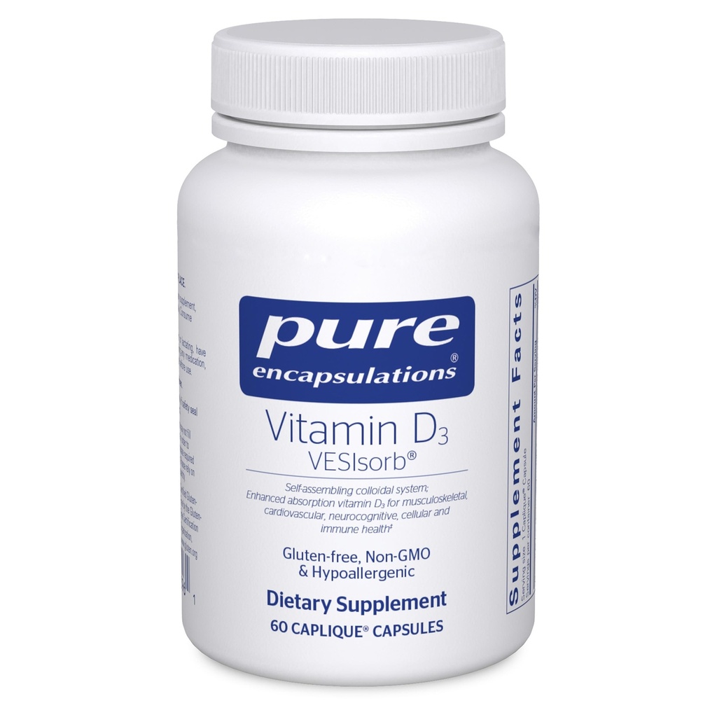 Pure Encapsulations Vitamin D3 VESIsorb | Supplement to Support Bones, Heart, Colon, Breast Health, and Enhanced Vitamin D Absorption* | 60 Caplique Capsules