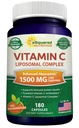 ASquared Beslenme Vitamini C Liposomal Kompleksi - 1500 mg Supplement - 180 Capsules - High Abxia VIT C Ascorbik Asit Pills - Destekler Immune System & Collagen Health - 90 Hizmetler