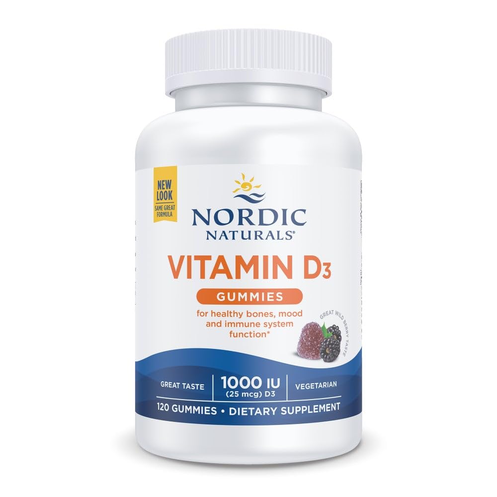 Nordic Naturals Vitamin D3 Gummies, Wild Berry - 120 Gummies - 1000 IU Vitamin D3, 1.4 mg Iron - Great Taste - Sağlıklı Bones, Mood & Immune System Function - Non-GMO - 120 hizmet