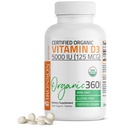 Bronson Vitamin D3 5,000 IU (125 mcg) Certified Organic High Potency Non-GMO Vitamin D Supplement, 360 Tablets