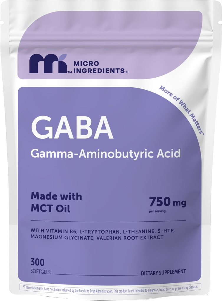 Mikro Malzemeler GABA 750 mg with MCT Oil, 300 Softgels | Gamma Nitroyric Acid with Vitamin B6, 5-HTP, L-Theanine, L-Tryptophan & Magnezyum Glycinate | Non-GMO, cGMP