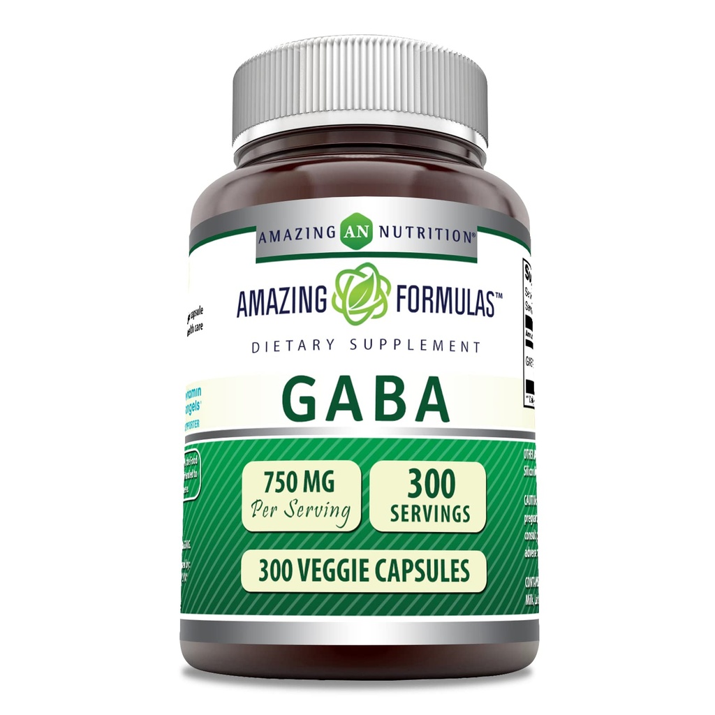 Amazing Formulas GABA 750mg Per Serving Veggie Capsals Supplement 