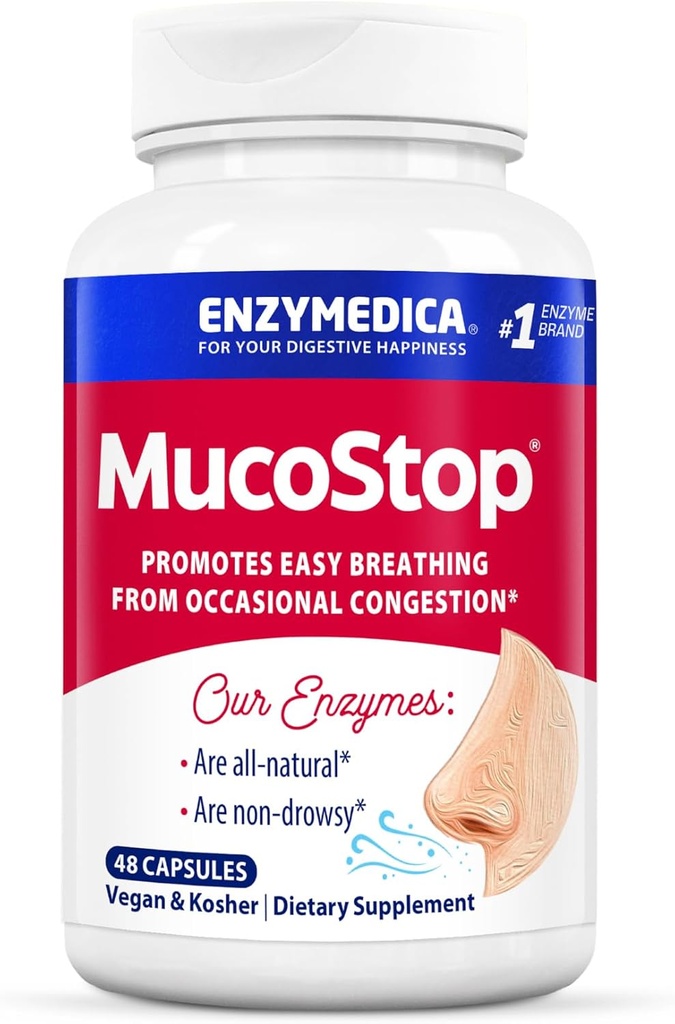 Enzymedica, Muco Dur, Doğal Enzyme Supplement, Relieves Mevsim veya Occasional Congestion, Supports Easy Breathing, 48 Count