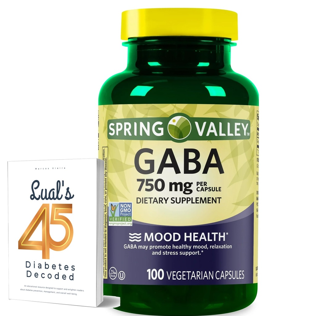 Spring Valley GABA 750mg Amino Acid Supplement, Unlavored, 100 Count for Sleep & Calm Support Bundle with Lual's 45 Διαβήτης Αποκωδικοποιημένος