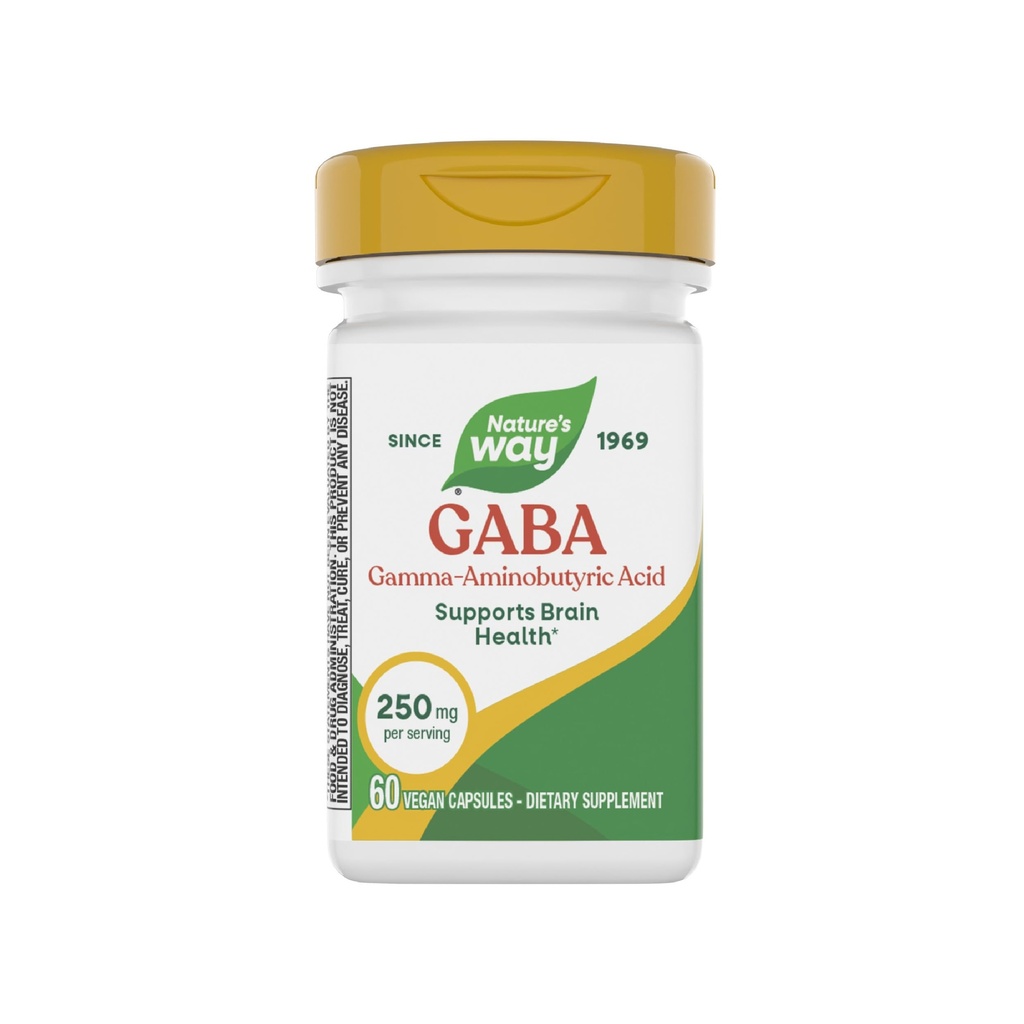 Nature's Way GABA, Gamma-Aminobutyric Acid, Υποστηρίζει την υγεία του εγκεφάλου *, 250 mg ανά υπηρεσία, 60 κάψουλες Vegan (Packaging May Vary)