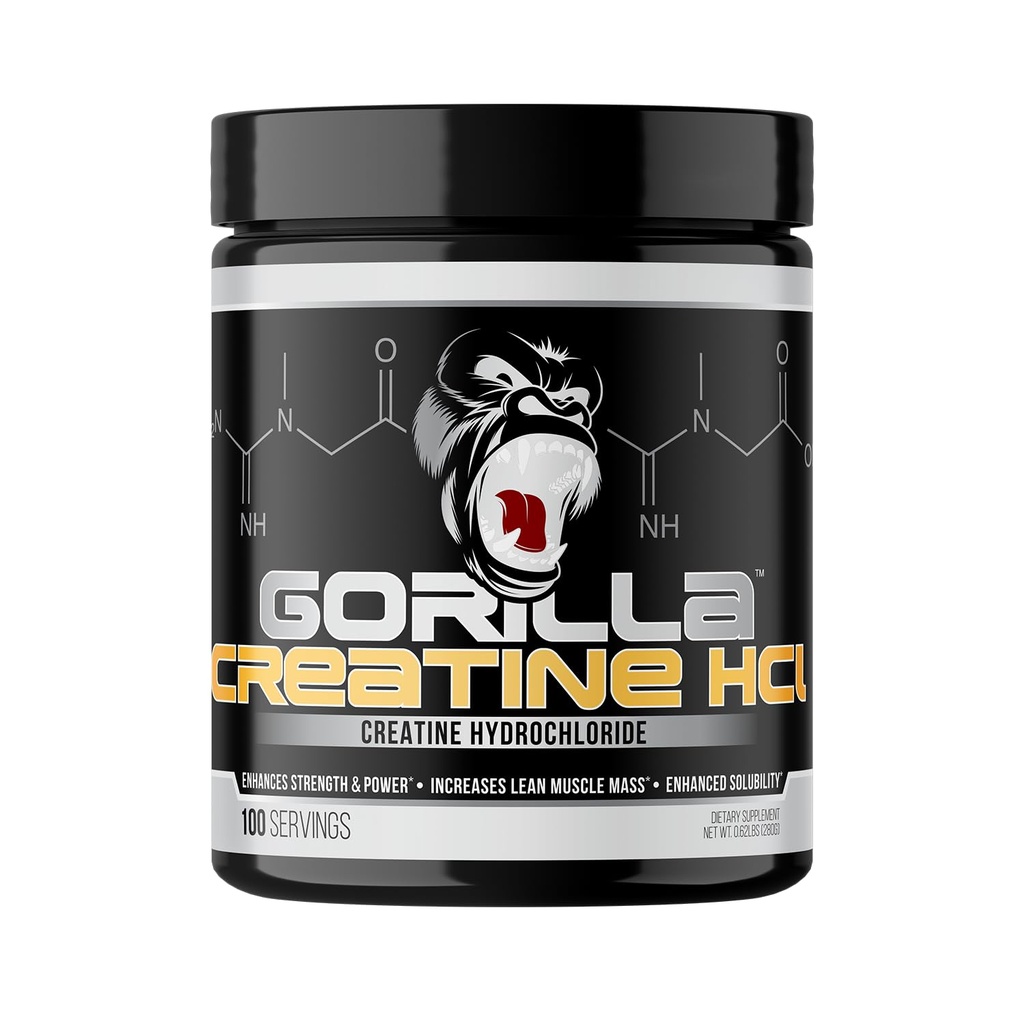Gorilla Mind CON-CR CreaT Kretine HCl W/Pepsin, Unflavored | GI-Friendly Alternative | Muscle Dimension, Power Çıkış, Güçlü, Beyin Sağlığı ve Performansı | 100 Hizmet başına 2.5 Grams