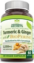 Herbal Secrets Turmeric Curcumin & Ginger with BioPerine Supplement | 2,250 Mg Per | 180 Capsules | Non-GMO | Gluten Free | Made in USA