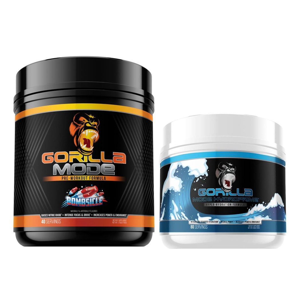 Προ προπόνηση λειτουργίας γορίλα (Bombsicle) + HydroPrime Glycerol προ προπόνηση - Πλήρης στοίβα για υπερ-Υδρώσεις, αντλία, δύναμη, αντοχή, και Θερμορύθμιση