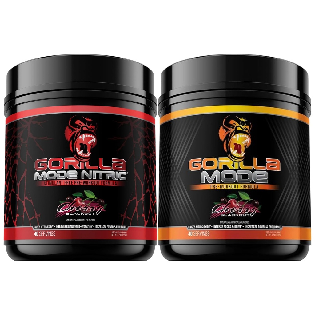 Gorilla Mode Pre Workout & Gorilla Mode Nitricd Stimulant - En İyi Tasting & En Etkili Stimulant Ücretsiz Pre-Workout | Massive Pump | Lazer Focus Energy Power (Cherry Blackout)