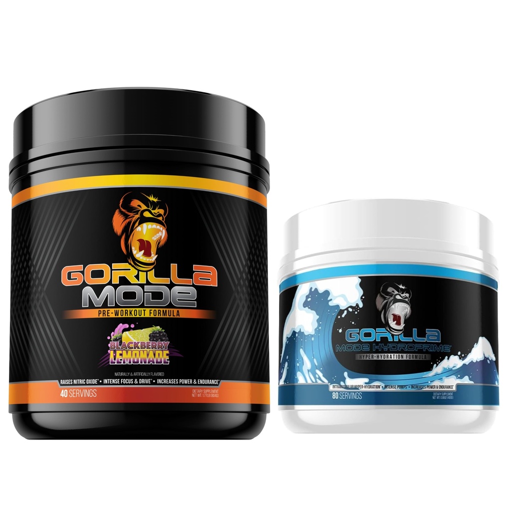 Gorilla Mode Pre Workout (BlackBerry Lemonade) + HydroPrime Glycerol Pre Workout - Hyper-Hydration, Pump, Power, Endurance ve Termoregulation