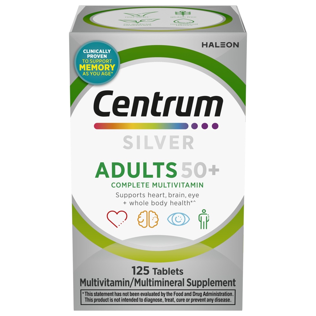 Centrum Silver Multivitamin for Yetişkinler 50 Plus, Multivitamin/Multimineral Supplement, Vitamin D3, B-Vitamins, Gluten Free, Non-GMO Malzemeler, Supports Memory and Cognition in Yaşlı Yetişkinler - 125 Ct