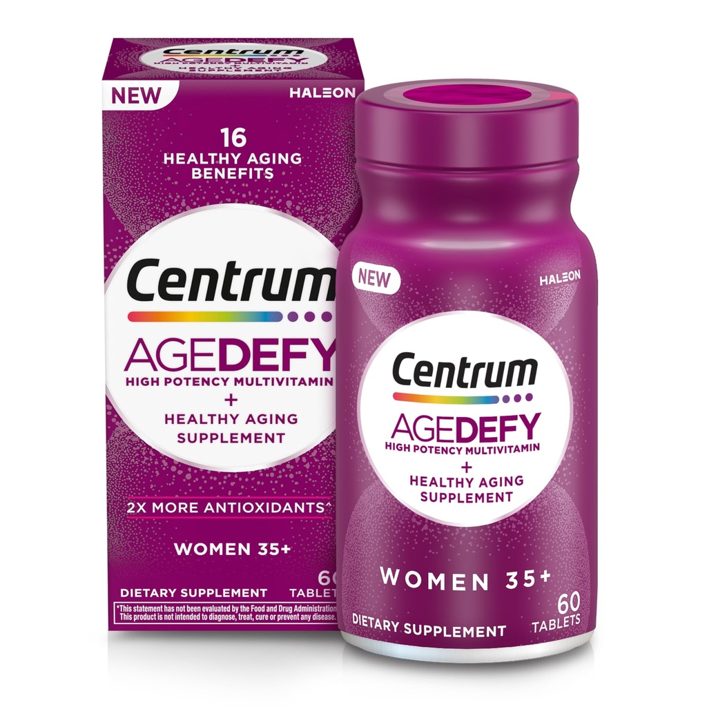 Centrum Age Defy for Women 35+ - High-Potency Multivitamin and Healthy Aging Supplement – Multivitamin with Resveratrol, and Niacin for NAD+ Level Support - Φιάλη αλουμινίου, 60 δισκία