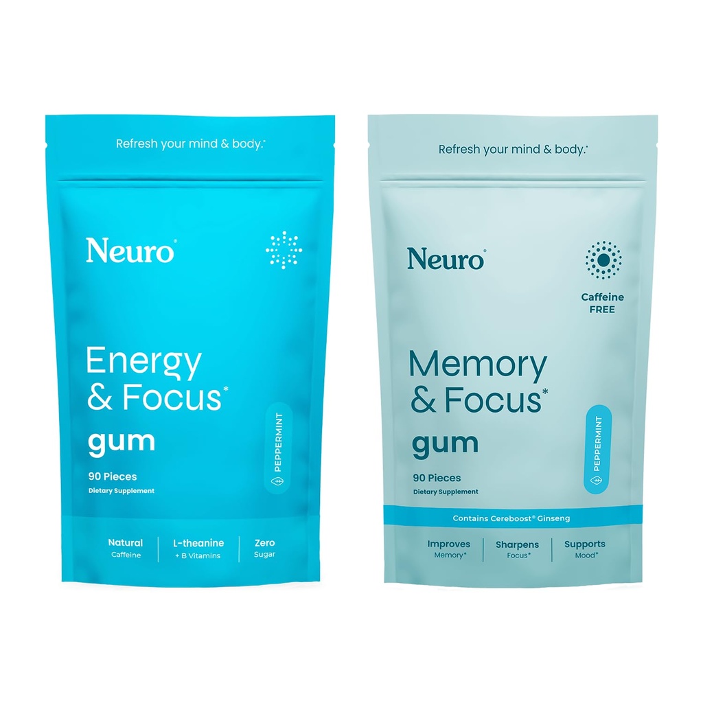 Neuro Focus Set – 90 Kont Every (Peppermint) – Sugar Free Nootropic Chewing Gums with Natural Caffeine, L-Theanine, B-Vitamins & Ginseng for Energy, Alertness & Clarity