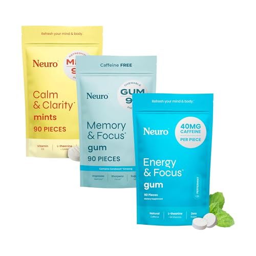 Nöro Focus & Calm Cognitive Sche – Energy & Focus Nootropic Gum (90), Calm & Clarity Stress Support Mints (90) & Memory & Focus Nootropic Gum (90)