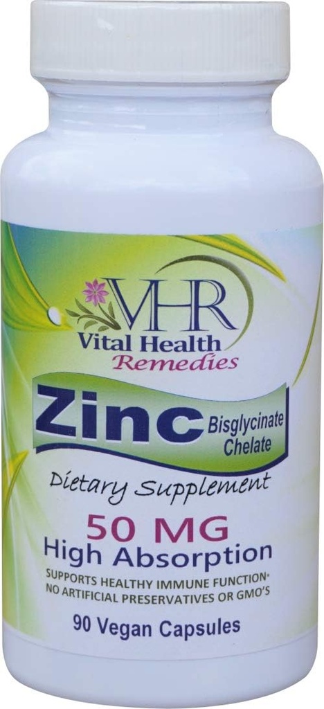 VHR ZINC Bisglycinate Chelate 50 mg - Immune Support - Yüksek Abhidrorpsiyon - Preservatives. 90 Vegan Capsules