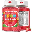 Multivitamin, Kalsiyum, çinko, Folate - Çocuklar Demir Gummies Immune, Blood Builder, Iron Deficiency, Anemi & Energy - Vegan, Strawberry 60 Count