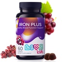 LIVS Iron Supplement for Kids with Vitamin C, A, B3, B5, B6, B12, Biotin, çinko & Folate | Non-GMO, Gluten Free Chewable Supplement as Gummy for Energy Boost & Anemia Support - 60