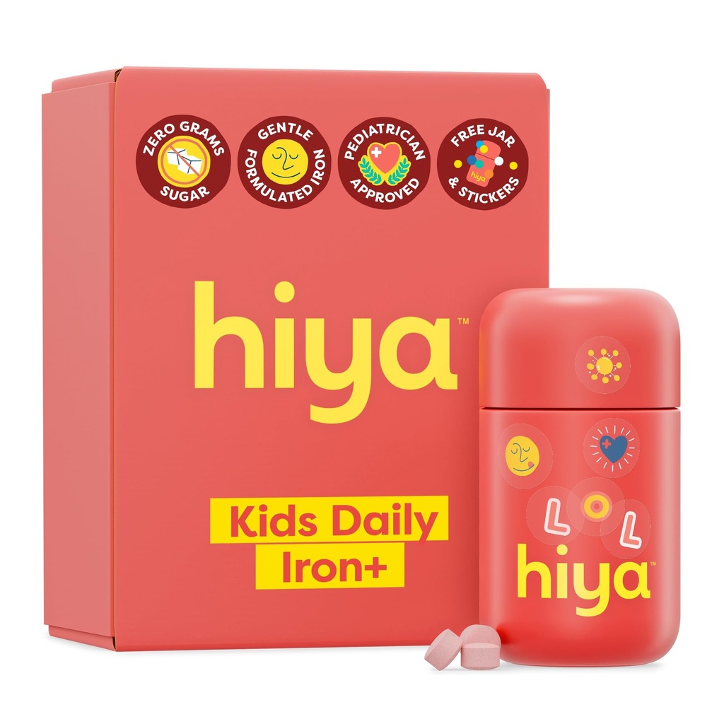 Çocuklar için Hiya Iron+ Supplements - High Abxia Iron Supplement - Delicious Strawberry Flavor & Easy on Children's Stomach - No Eklenme Sugar & Third Party Tested - 30 Day Refill Supply for Toddlers