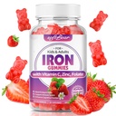 Kadınlar ve Erkekler ve Çocuklar için yumuşak Demir Gummies, C,B3,B5,B6,B12 Destekler Immune System, Enerji & Vitality, Sugar-Free/Vegan, Strawberry Flavor 60
