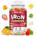 Iron Supplement Gummies for Kids, Kids Multivitamin with Iron - Vitamin B Complex, C, D3, Calcium, Folate, Zinc, FOS for Blood Builder & Energy Support, Iron Deficiency, Vegan,Mixed Fruit Flavor,60 ct
