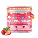 90 Kont | Çocuklar için Demir Gummies, Çocuklar Multivitamin, Kalsiyum, çinko, Folate, Omega-3 & Lutein, Support Energy, Immnity, Iron Deficiency, Anemia & Brain Health, Vegan, Sugar-Free, Strawberry Flavor