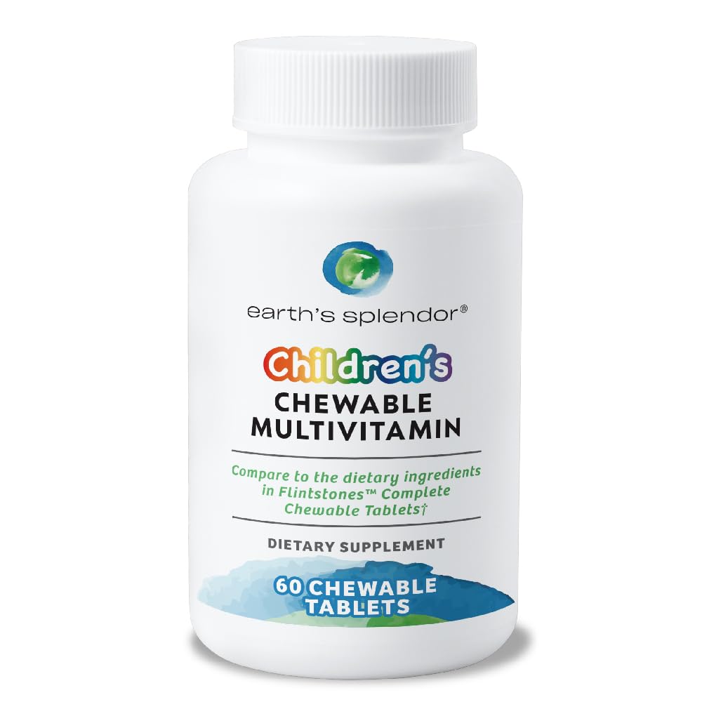 Earth's Splendor Kids Chewable Multivitamin, Supports Healthy Growth and Development, Delicious Taste, Contains Vitamin D for Healthy Bone Growth* - 60 Tablets