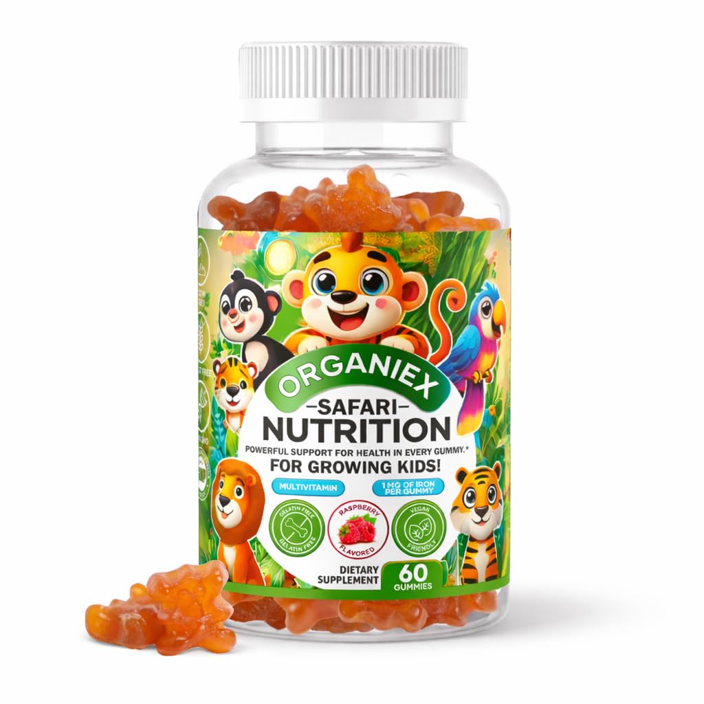 Demir & çinko ile Çokvitamin Gummies | Günlük Çocuklar C, D3, B12 & Folate | Vegan, Non-GMO, Gluten-Free, Pectin-Based | Raspberry Flavor | 60