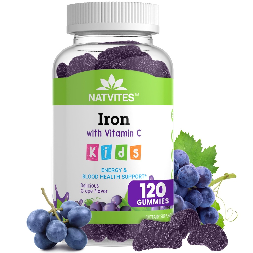 Çocuklar C vitamini ile Demir Gummies - Lezzetli - Enerji ve Kan Sağlığı Desteği - Gluten Free Non-GMO Vegetarian Children's Iron Supplement for Kids and Toddler Age 2+ (120 Count)