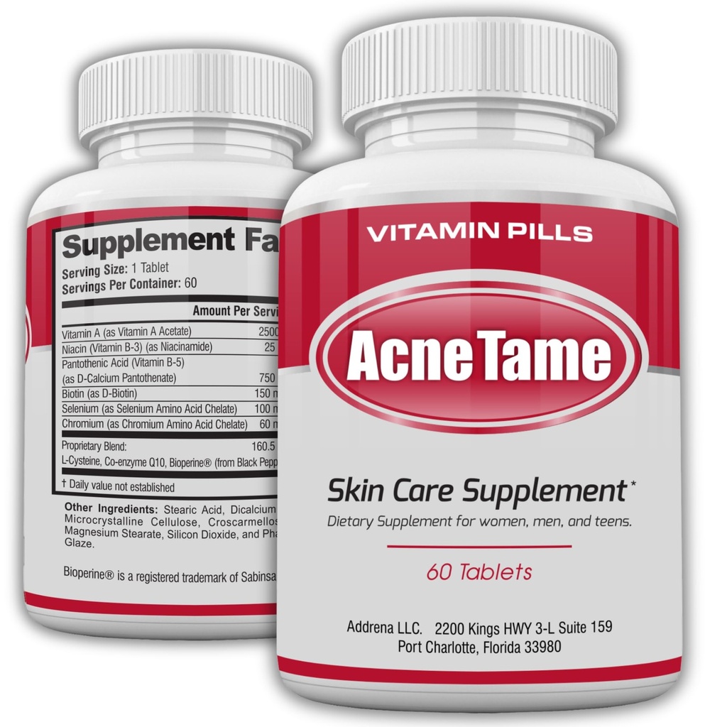 Ane Pills- Acne Tame Supplement- Clear Skin Vitamins Pill for Oily Skin Treatment, Hormonal Blemishes, Anti Spots & Cystic Acnes Supplements for Women, Men, Young & Yetişkinler- 60 Oral Tabletler