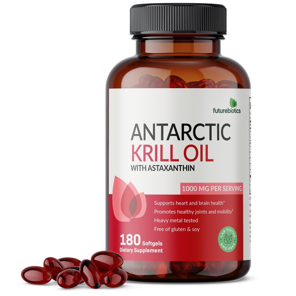 Futurebiyotiks Antarktika Krill Oil 1000 mg with Omega-3s EPA, DHA, Astaxanthin ve Phospholipids -% 100 Pure Premium Krill Oil Heavy Metal Tested, Non GMO – 180 Softgels (90 hizmet)