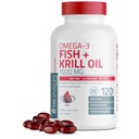Bronson Omega-3 Fish + Krill Oil 1000 MG EPA DHA Astaxanthin Premium Blend - Joint, Brain & Eye Health - Non GMO, Heavy Metal Tested, 120 Softgels