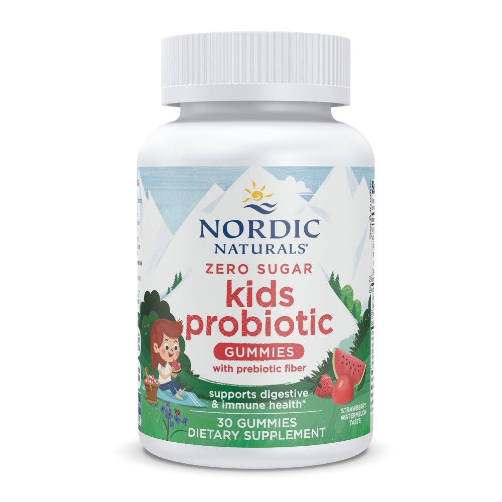 Nordic Naturals Zero Sugar Kids Probiotic Gummies - Flavor Καρπούζι Φράουλα - 30 Gummies - Υποστηρίζει Digestive Wellness & Immune Health - Non-GMO - Third Party Tested - Vegan - 30 Υπηρεσίες
