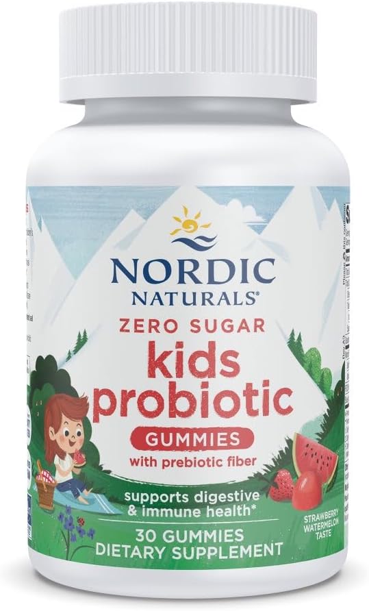 Nordic Naturals Zero Sugar Kids Probiyotik Gummies - Strawberry Watermelon Flavor - 30 Gummies - Supports Digestive Wellness & Immune Health - Non-GMO - Üçüncü Parti Test Edildi - Vegan - 30 Hizmet